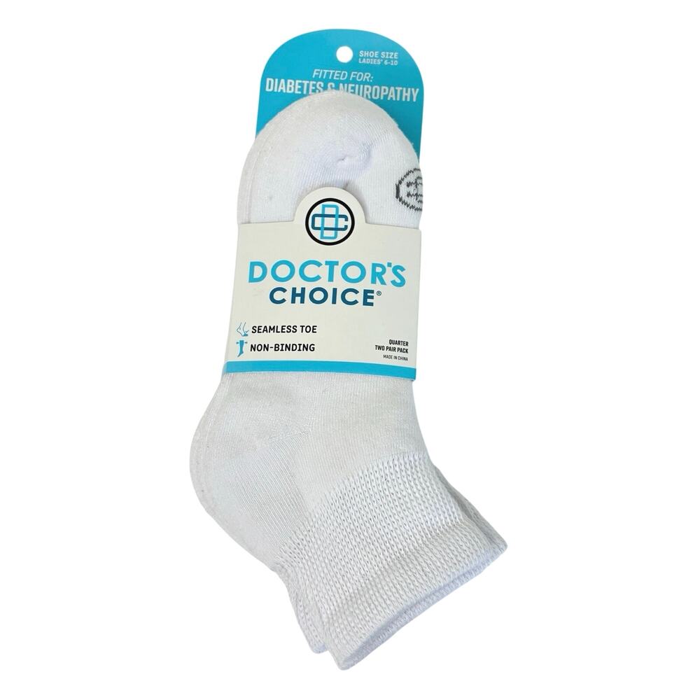 Doctor's Choice 2 Pack Diabetes & Neuropothy Womens Sock White Ankle NWT Sz 6-10